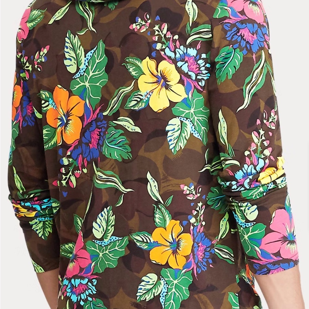 Polo Ralph Lauren Brown Hoodie with Vibrant Floral Print Size Medium - Picture 3 of 7